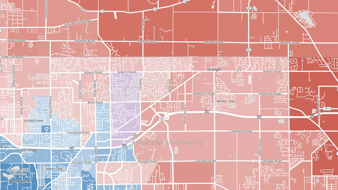 46530, IN block-group political-lean map