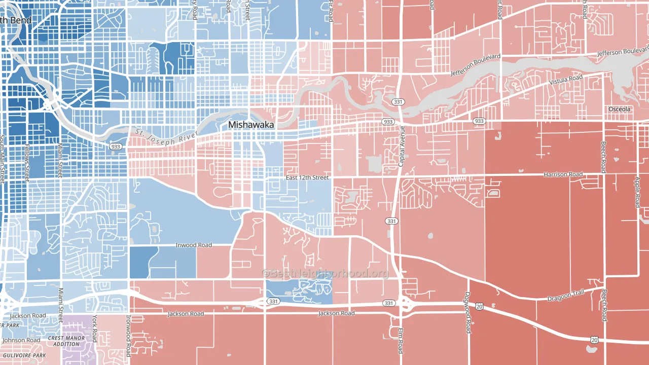 46544, IN block-group political-lean map