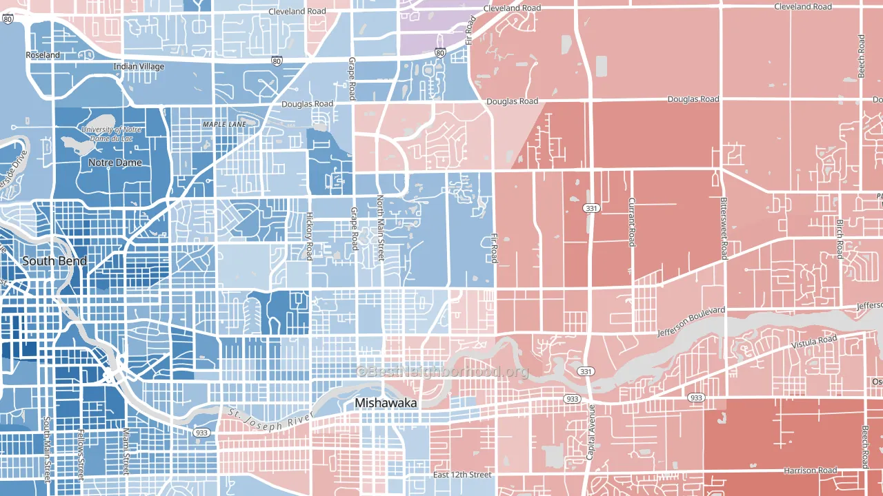 46545, IN block-group political-lean map