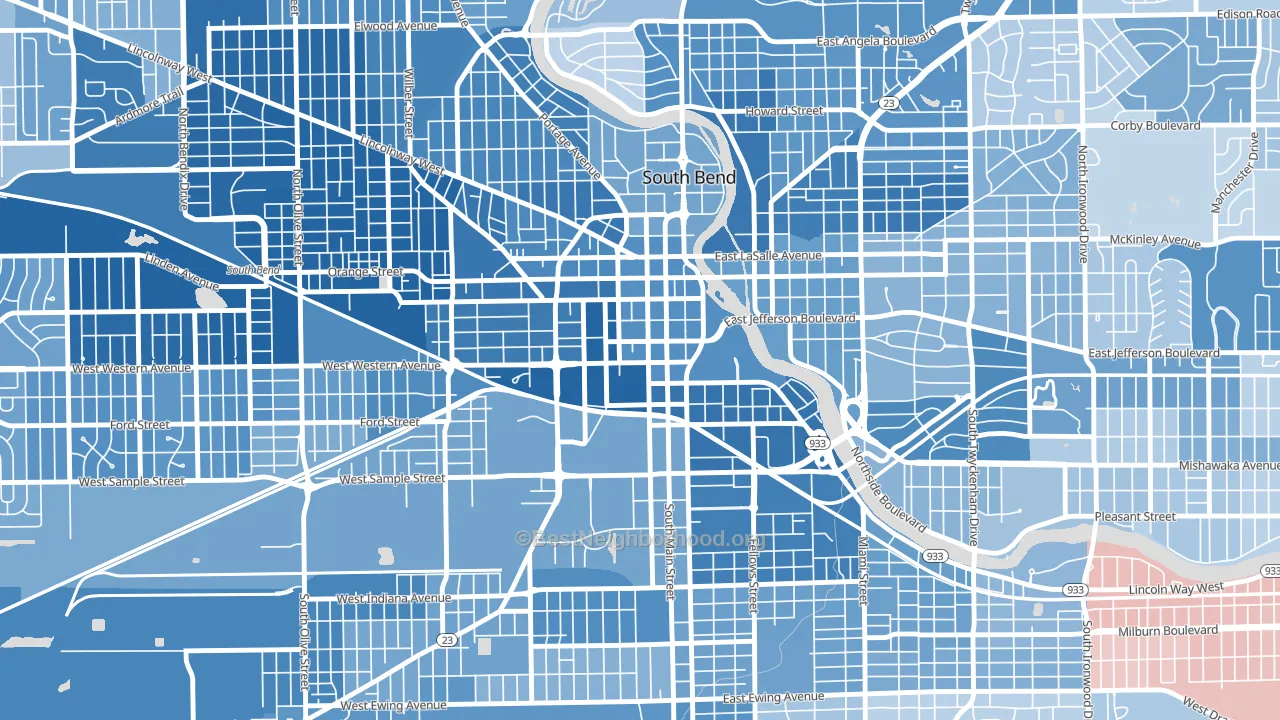 46601, IN block-group political-lean map