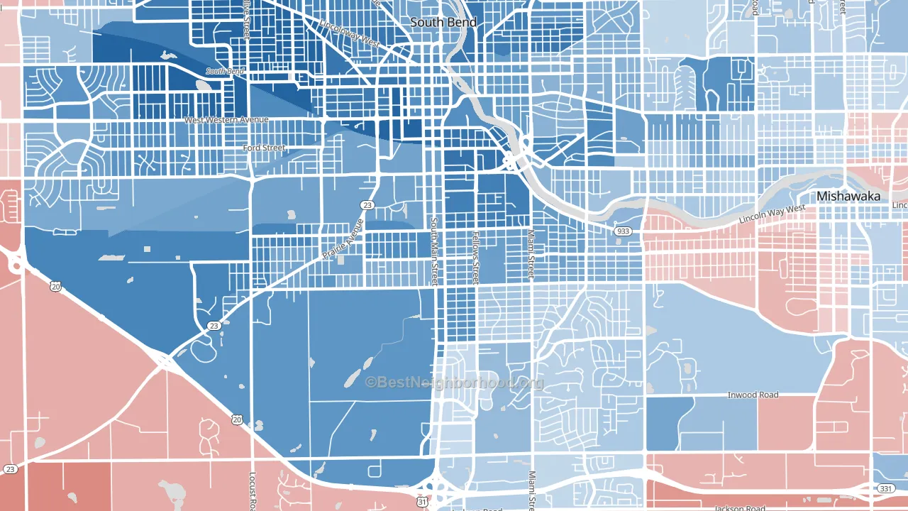 46613, IN block-group political-lean map