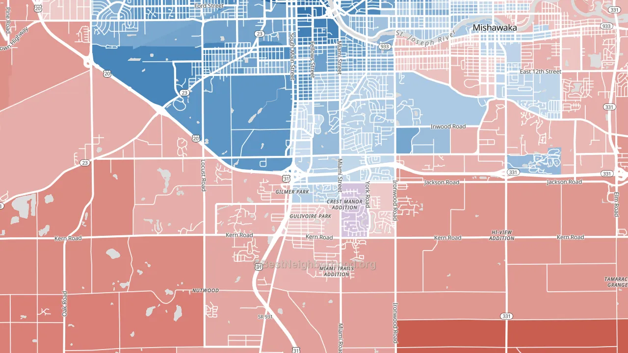 46614, IN block-group political-lean map