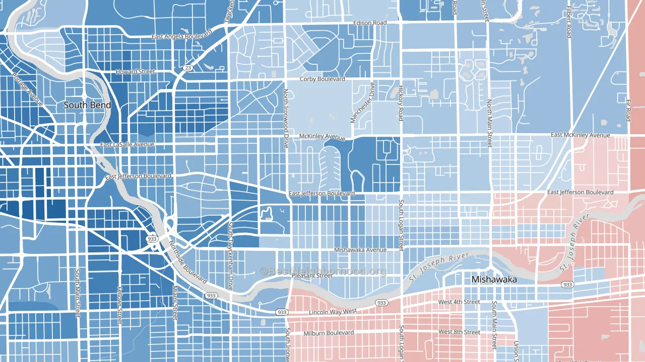 46615, IN block-group political-lean map