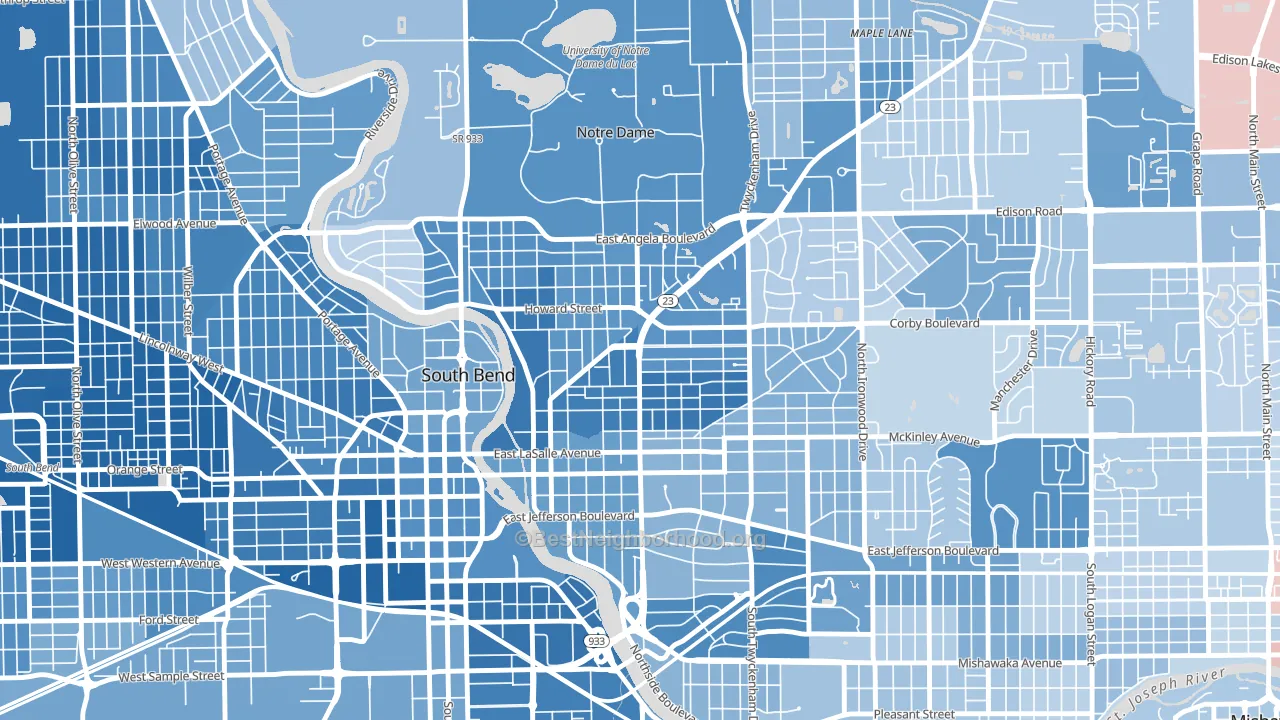 46617, IN block-group political-lean map