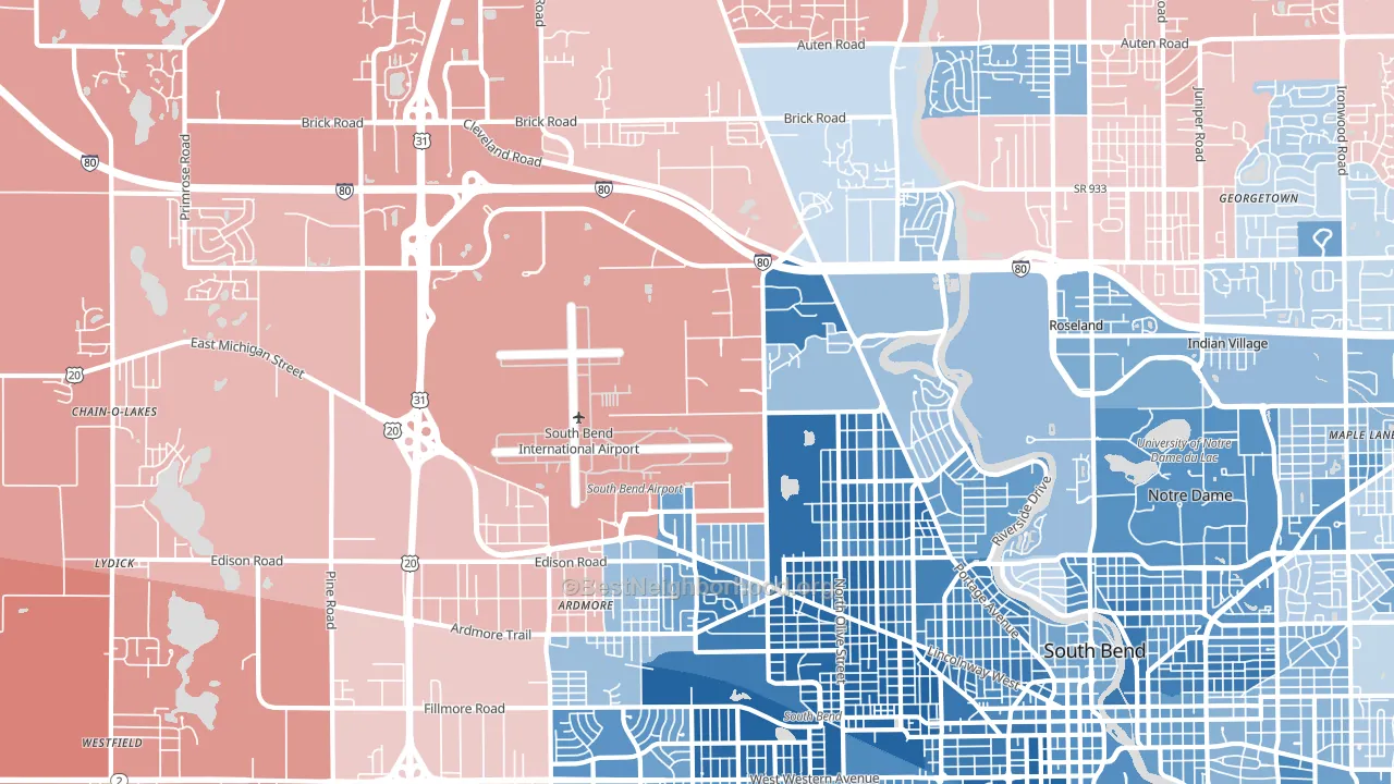 46628, IN block-group political-lean map