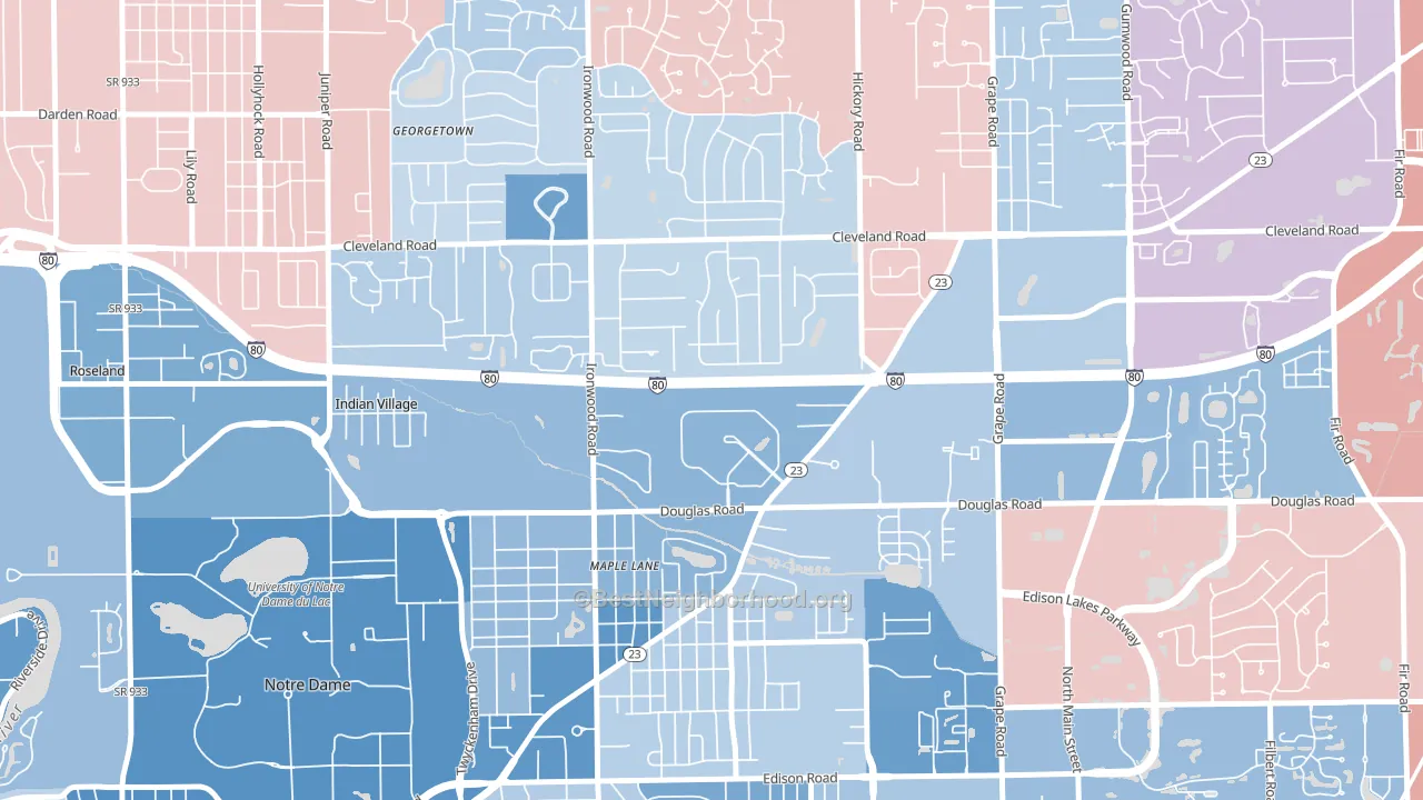 46635, IN block-group political-lean map