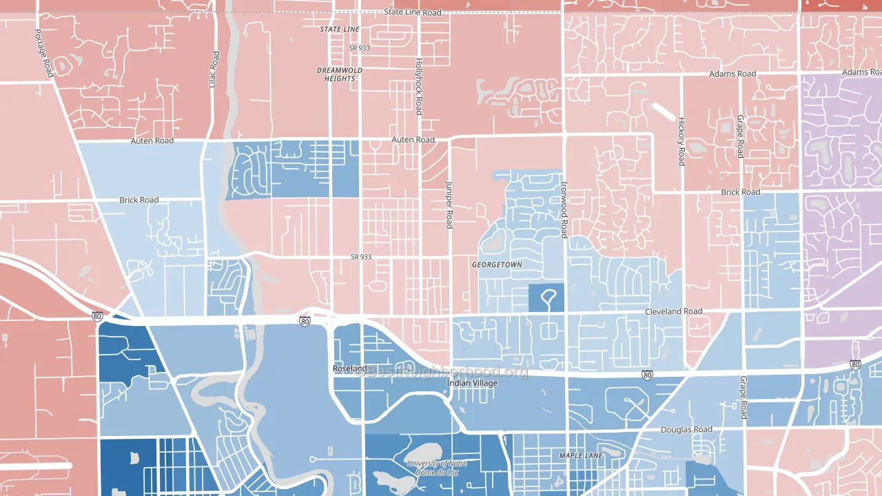 46637, IN block-group political-lean map