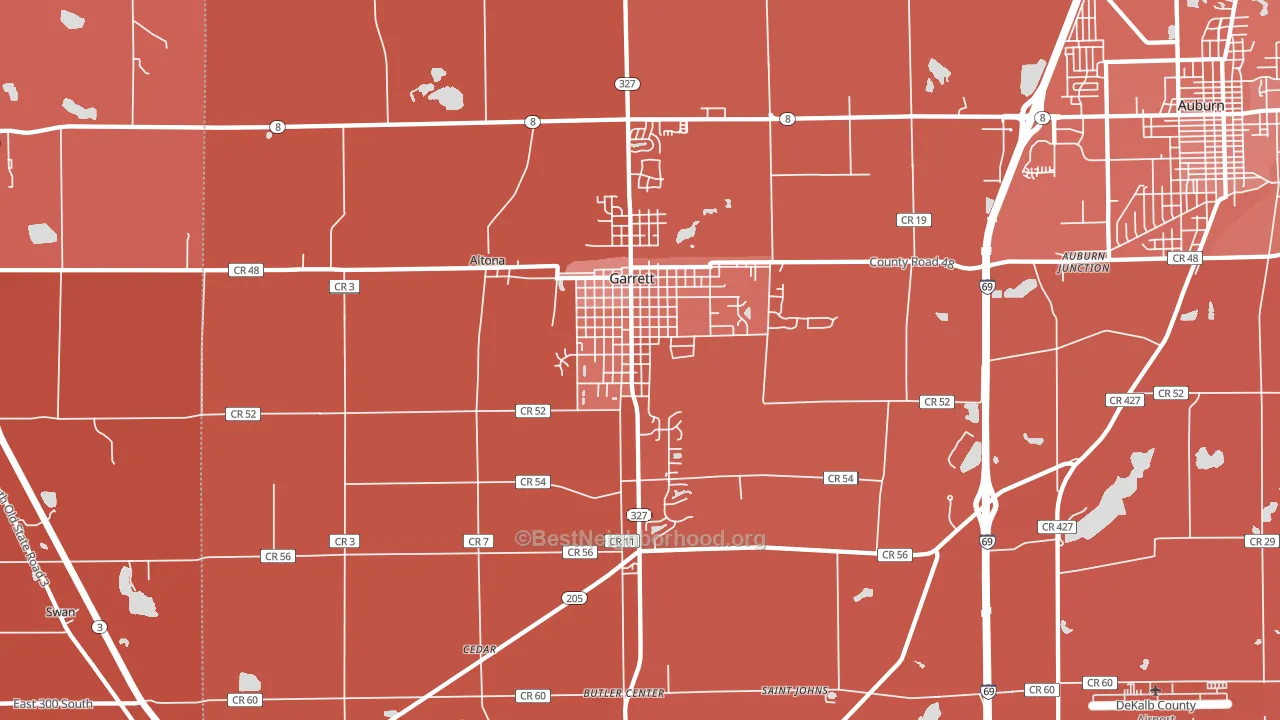 46738, IN block-group political-lean map