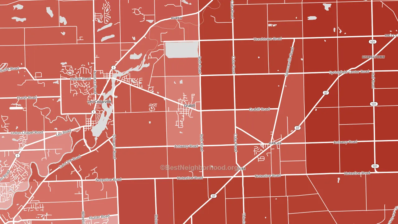 46741, IN block-group political-lean map