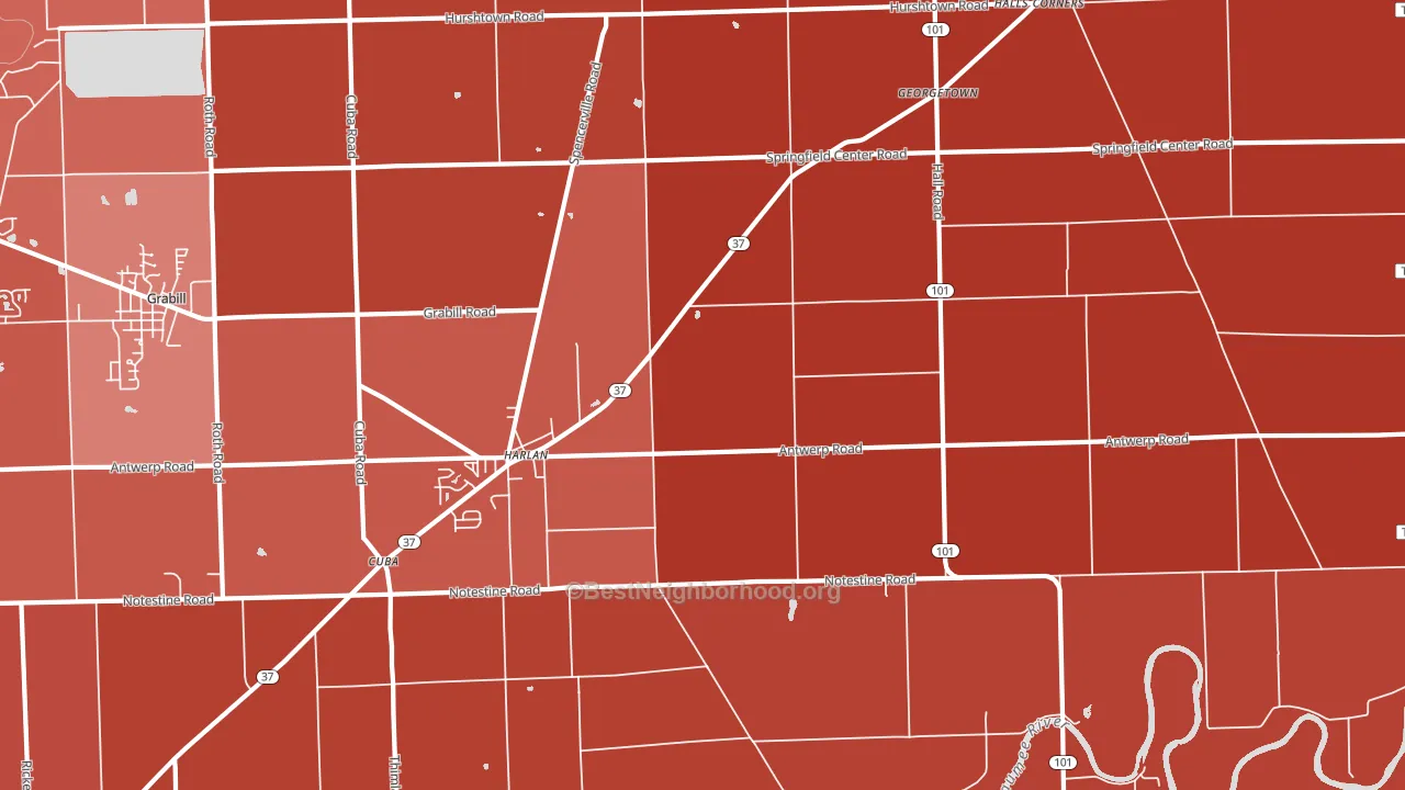 46743, IN block-group political-lean map