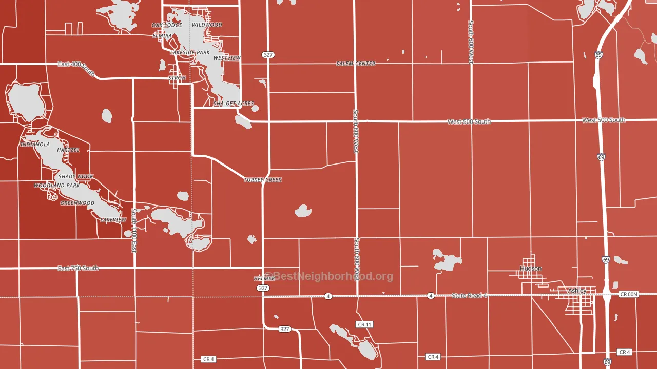 46747, IN block-group political-lean map
