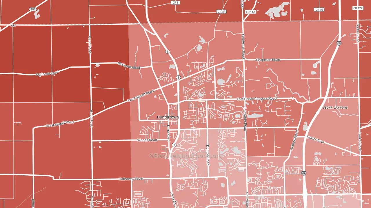 46748, IN block-group political-lean map