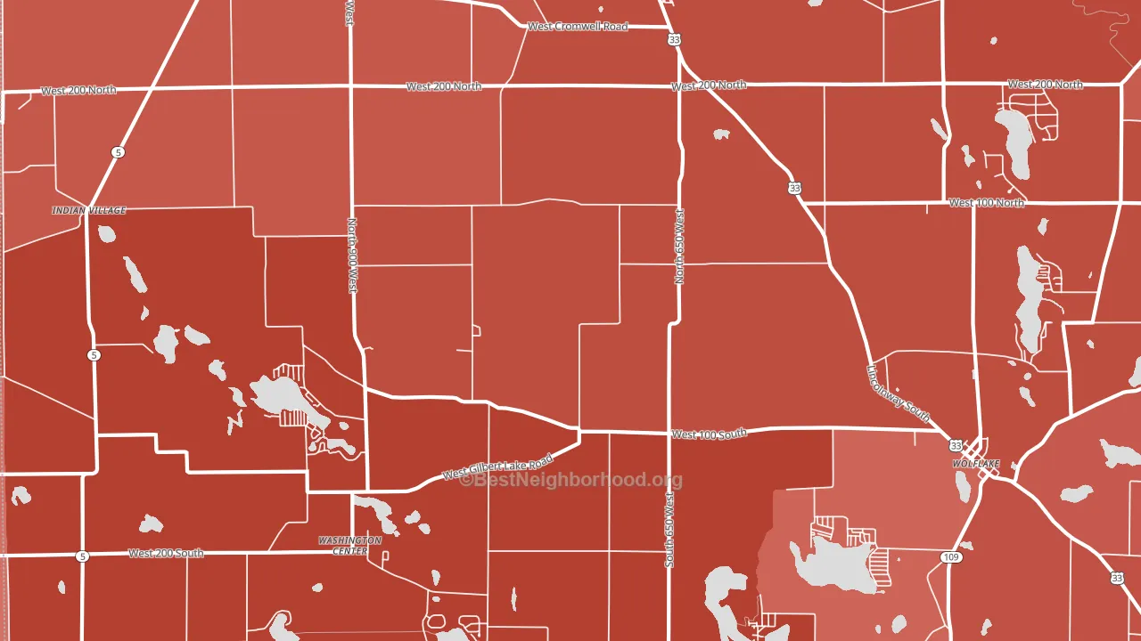 46760, IN block-group political-lean map