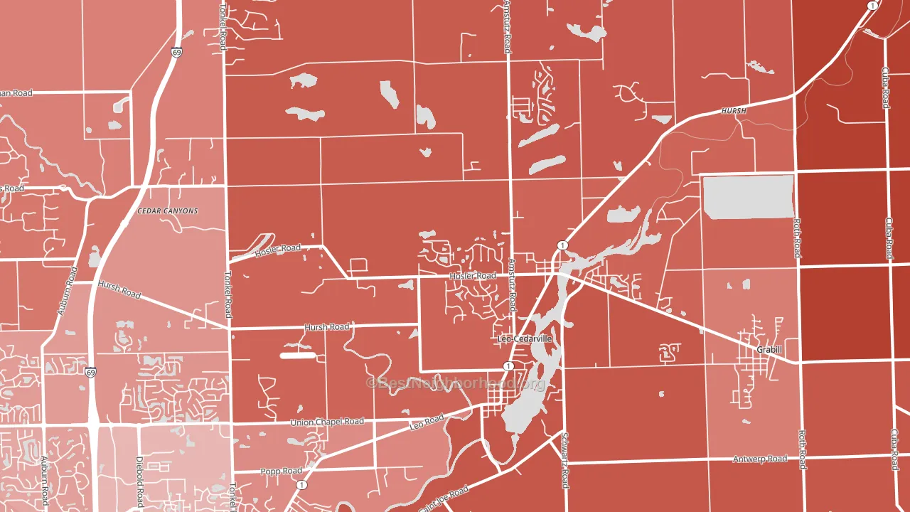 46765, IN block-group political-lean map