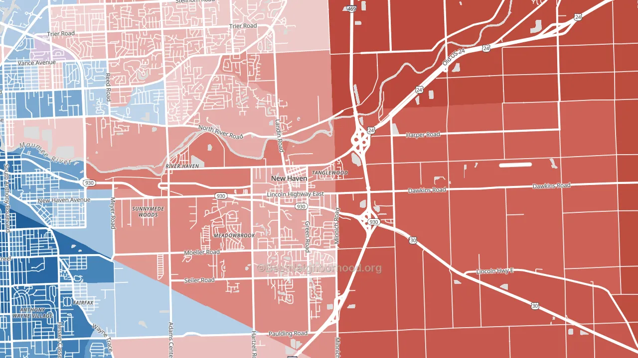 46774, IN block-group political-lean map