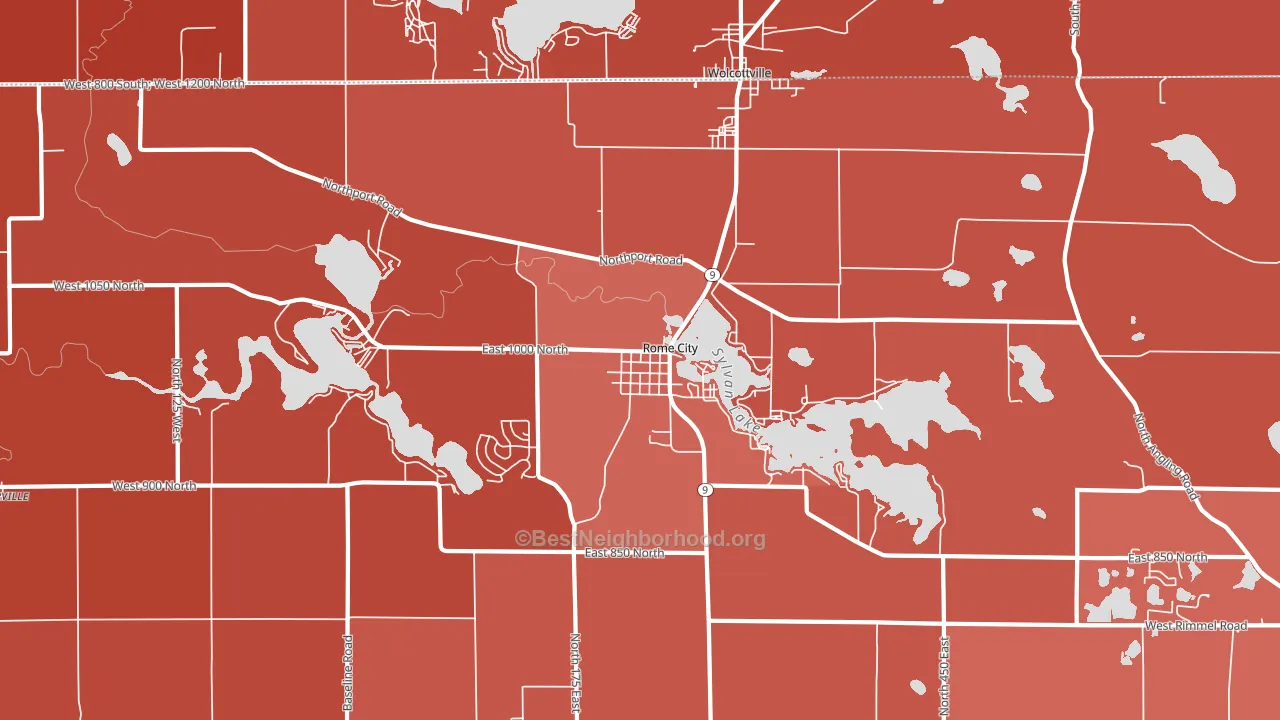 46784, IN block-group political-lean map