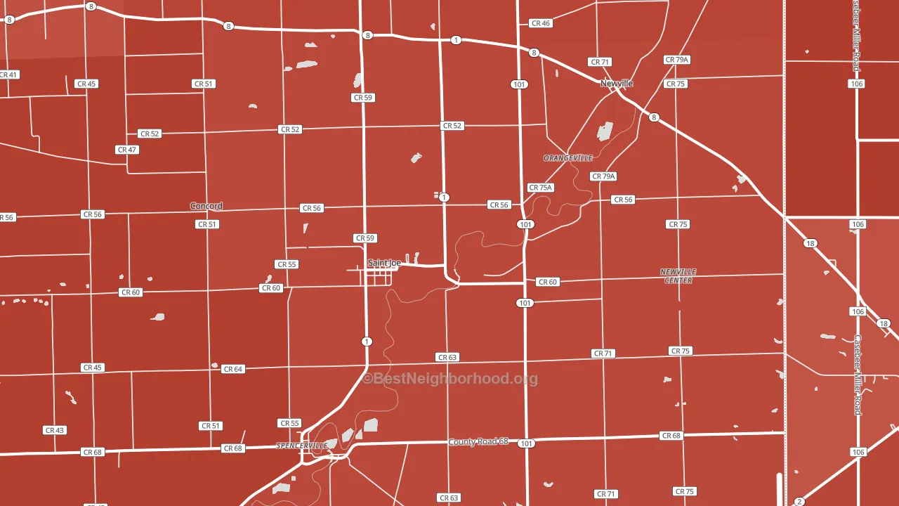 46785, IN block-group political-lean map