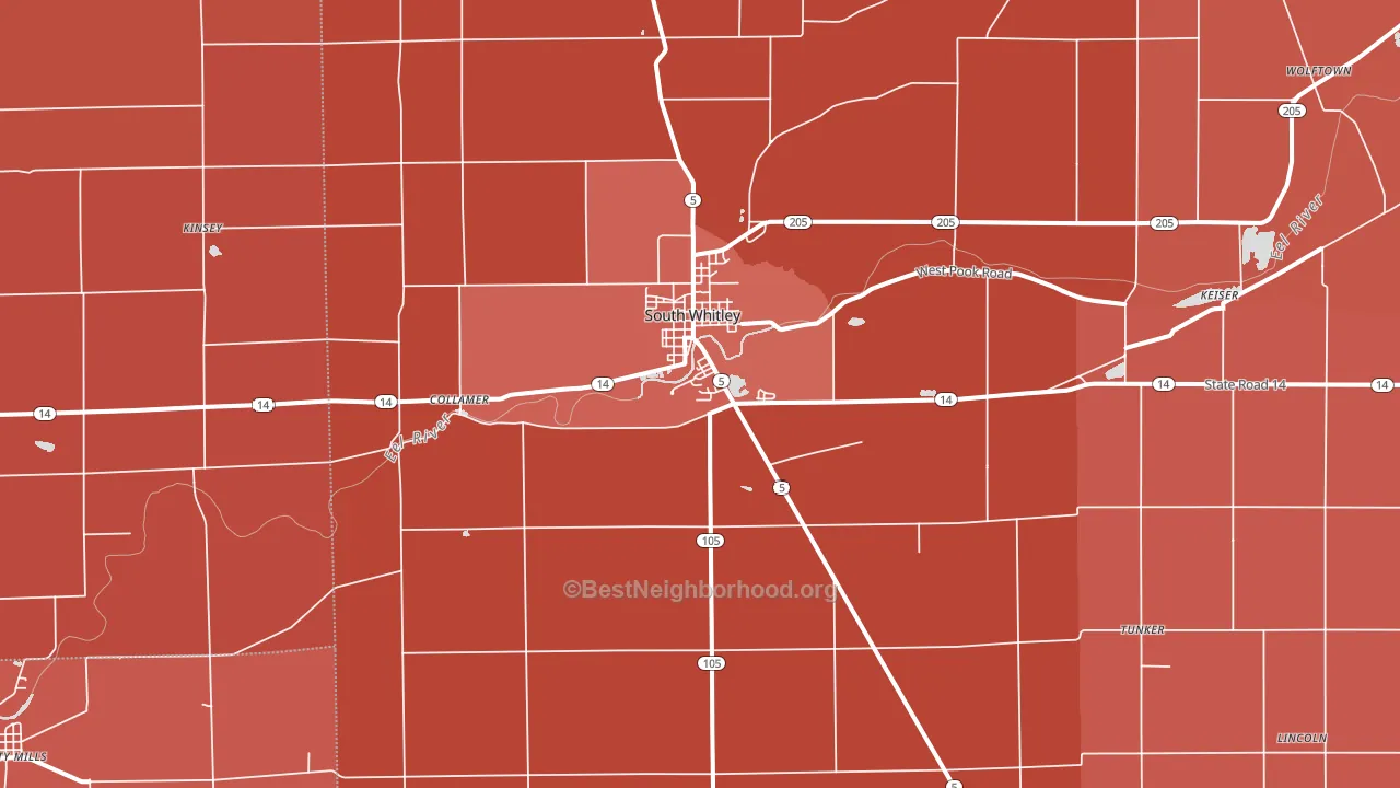46787, IN block-group political-lean map