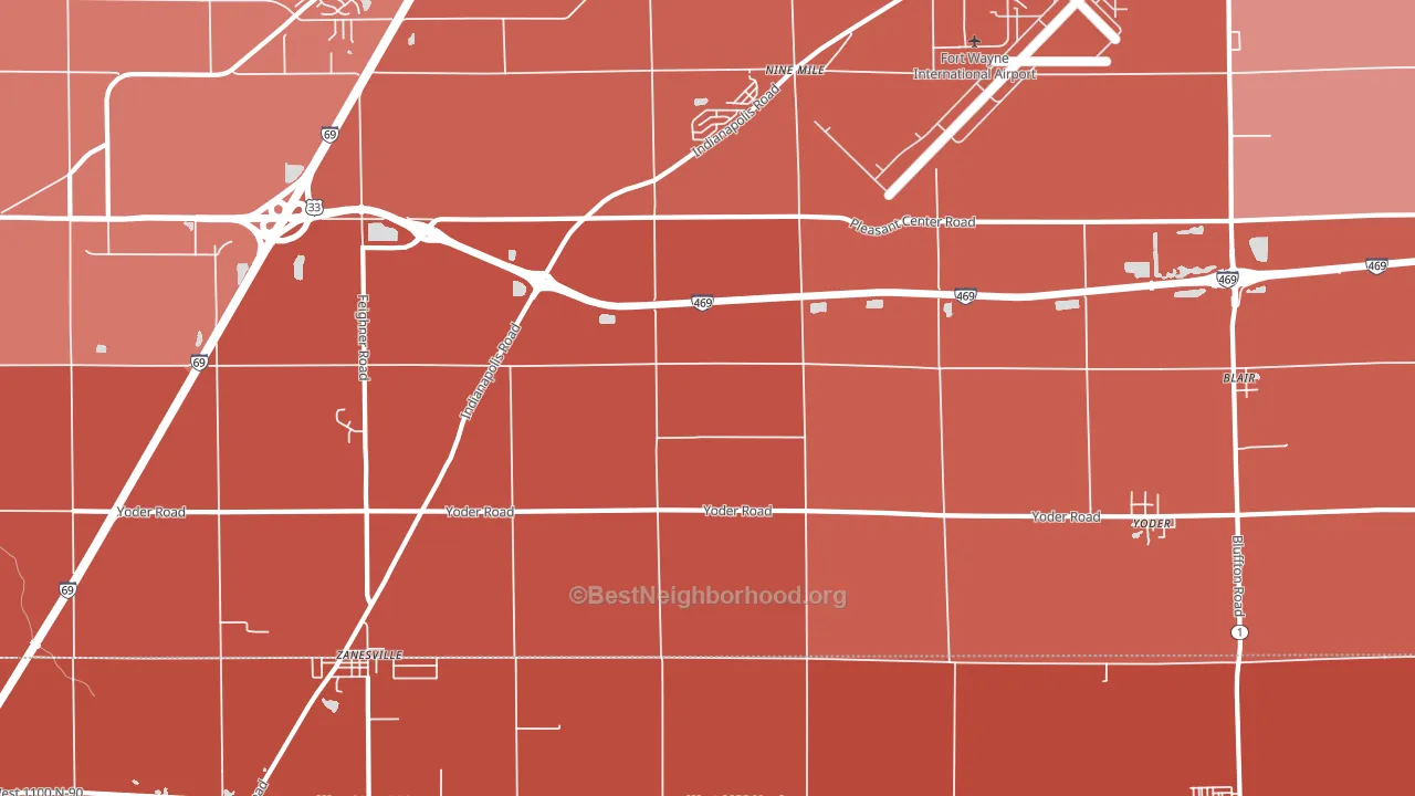46798, IN block-group political-lean map