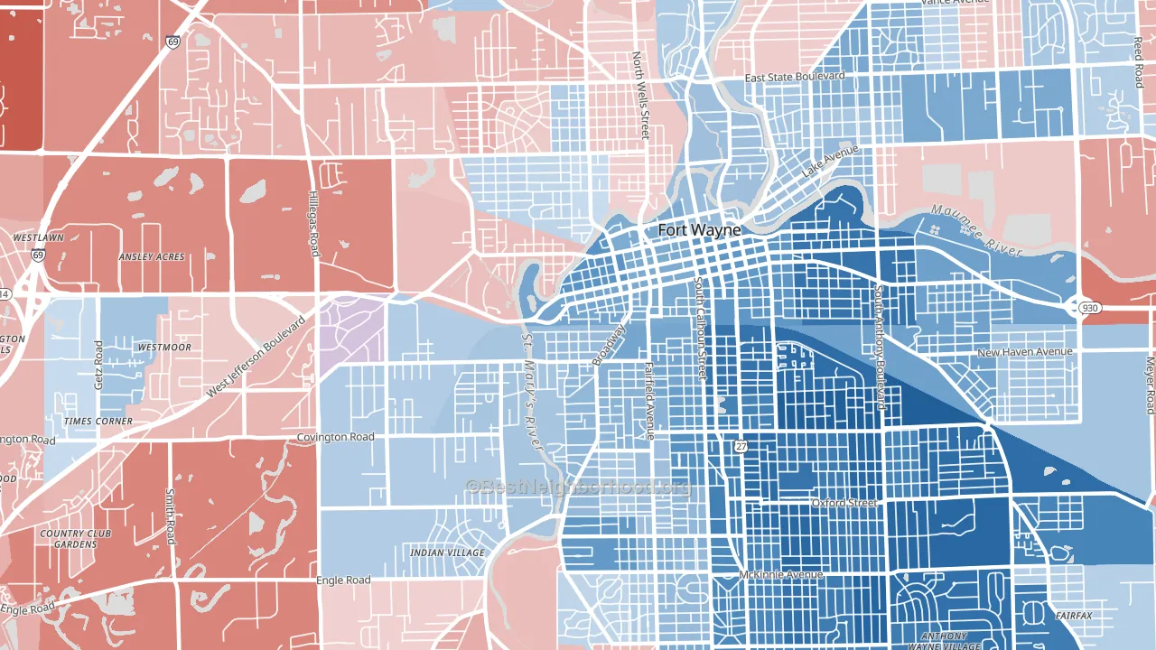 46802, IN block-group political-lean map