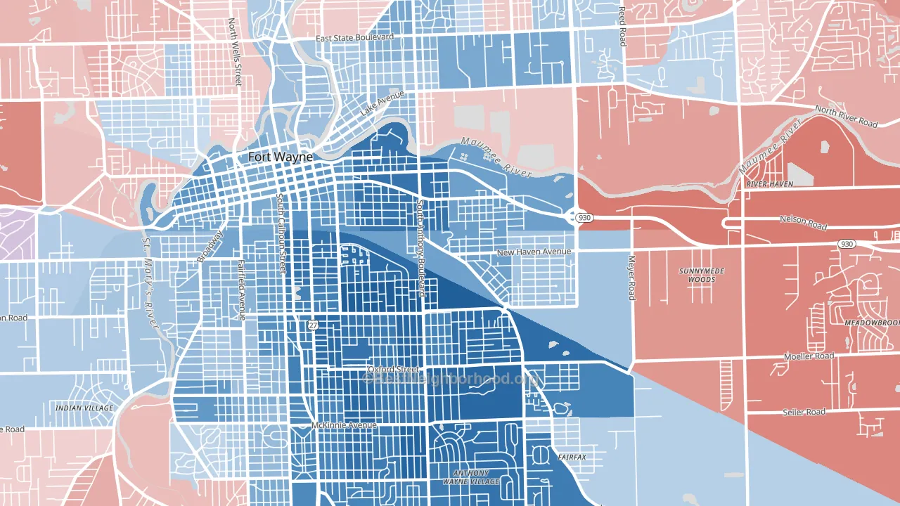 46803, IN block-group political-lean map