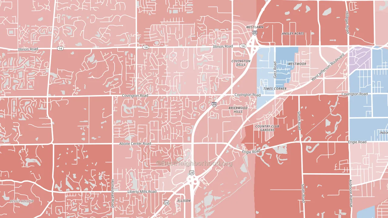46804, IN block-group political-lean map
