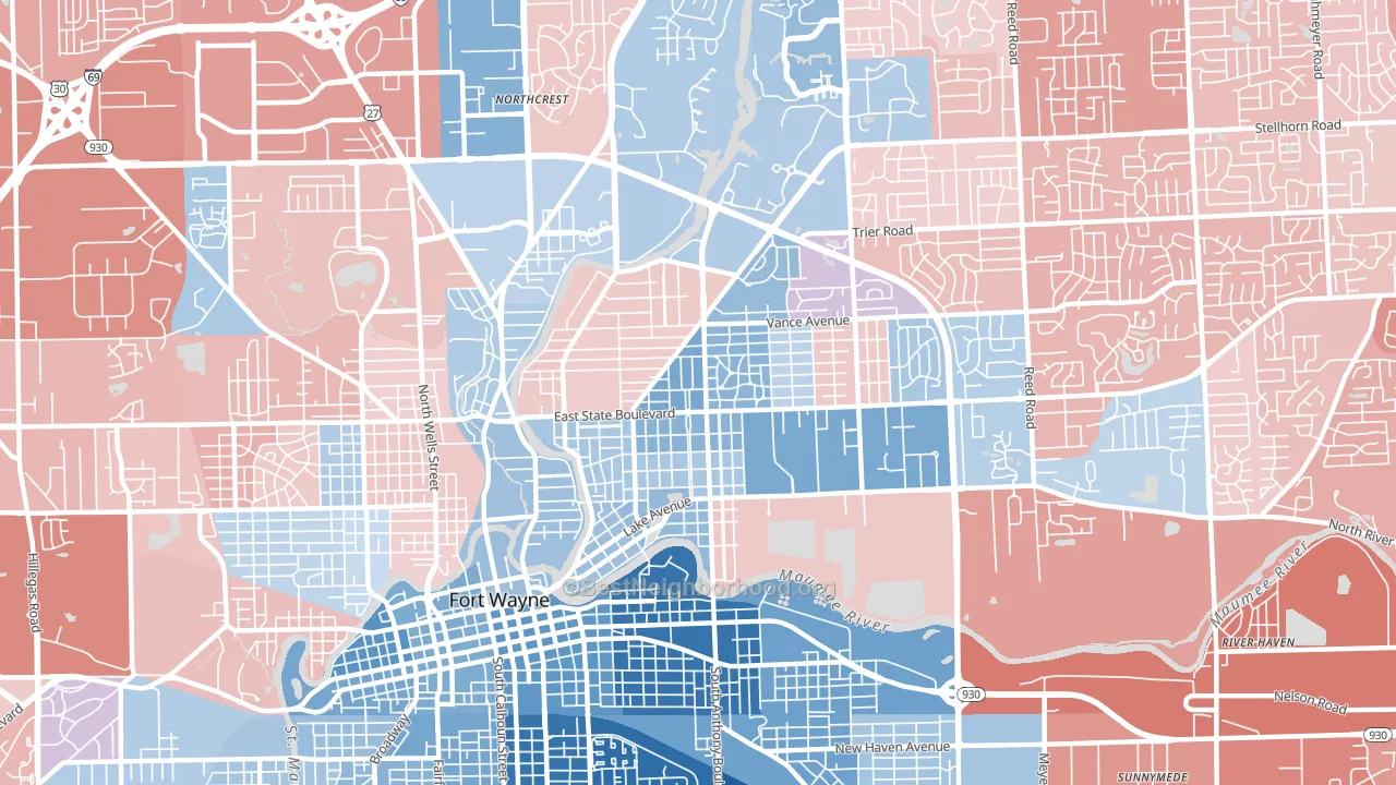 46805, IN block-group political-lean map
