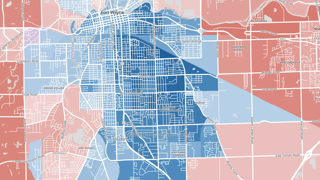 46806, IN block-group political-lean map