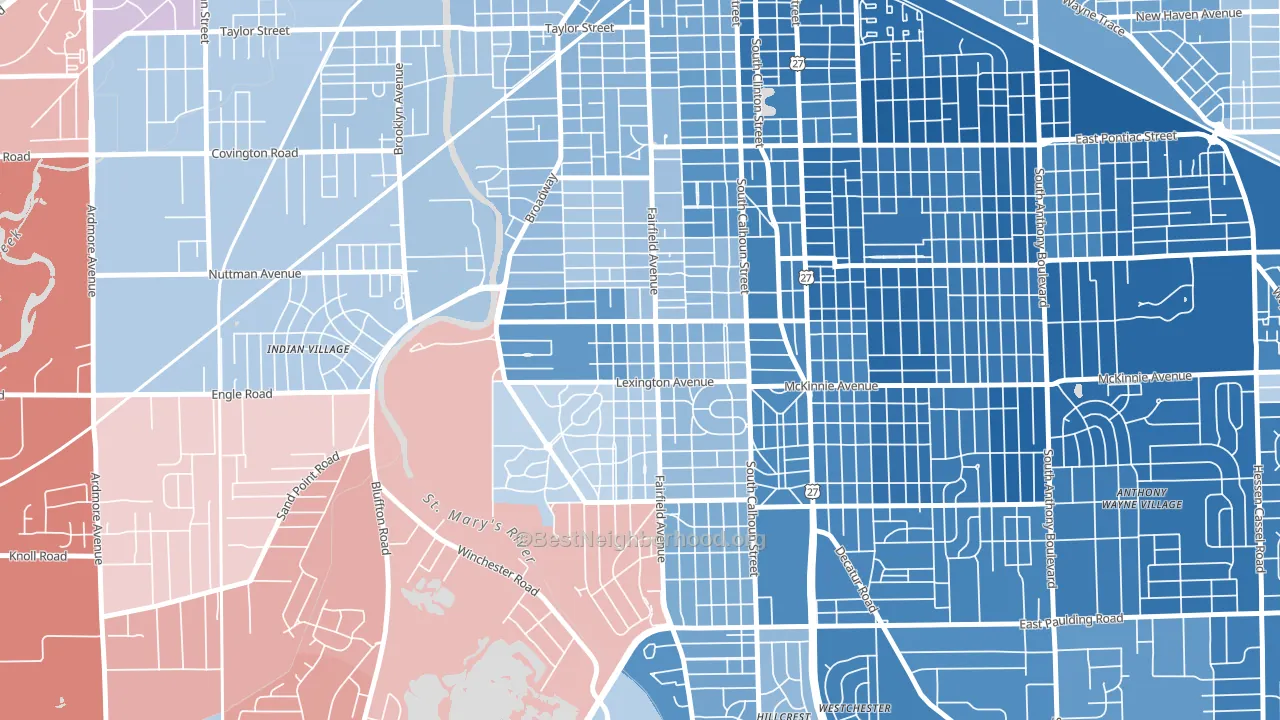 46807, IN block-group political-lean map