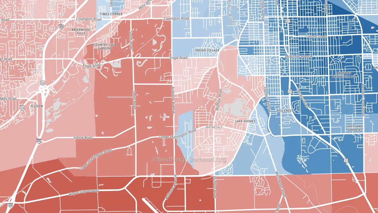 46809, IN block-group political-lean map