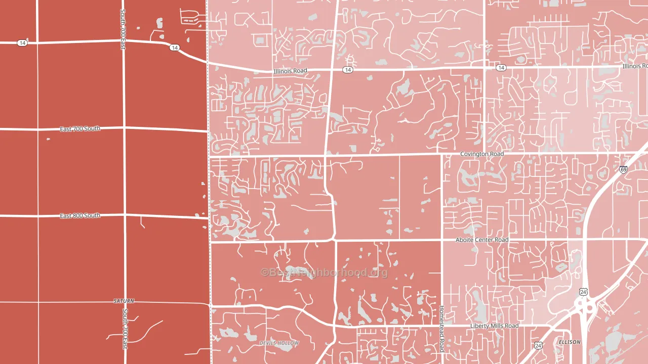 46814, IN block-group political-lean map