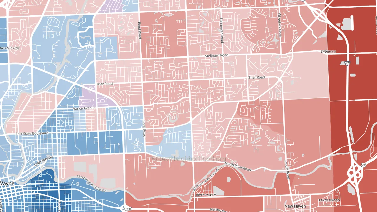 46815, IN block-group political-lean map