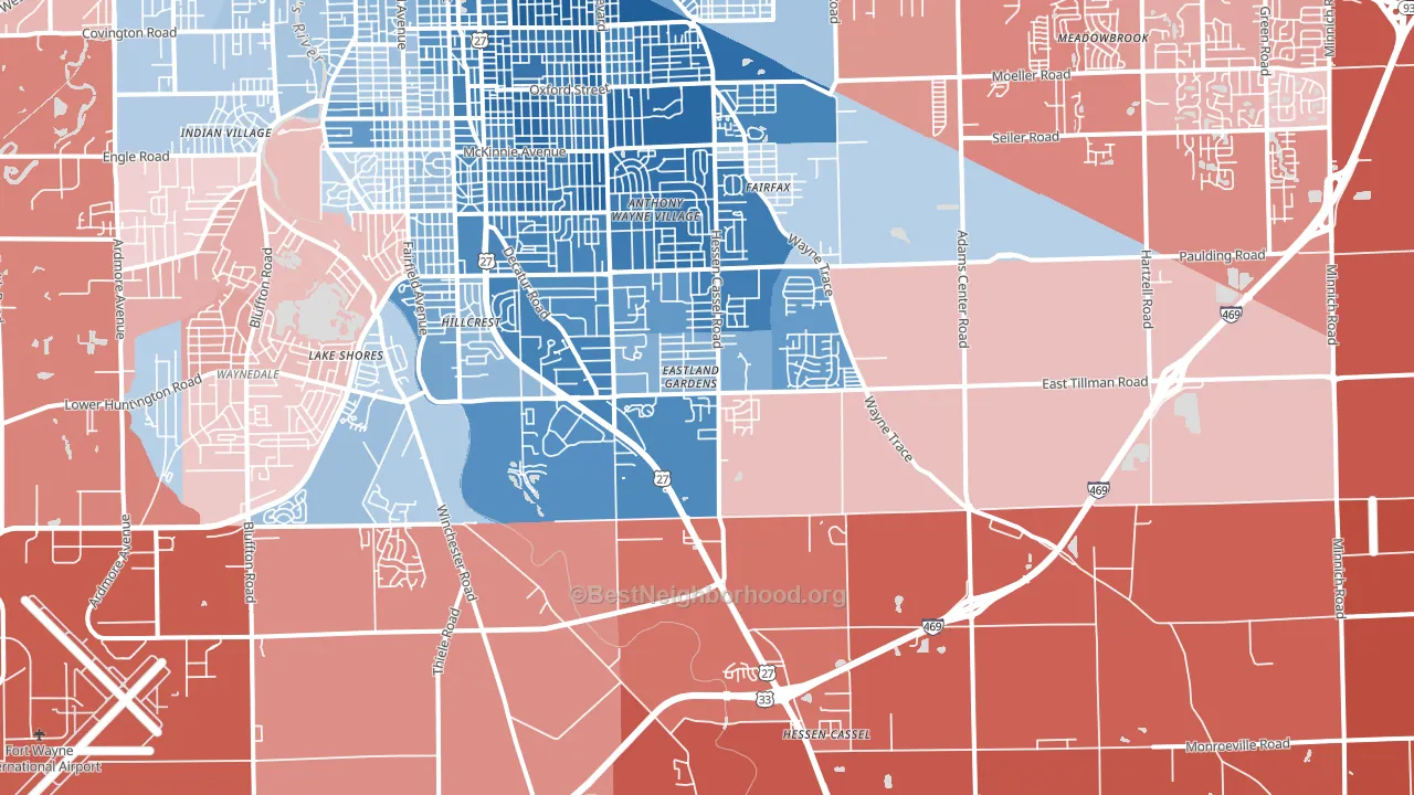 46816, IN block-group political-lean map