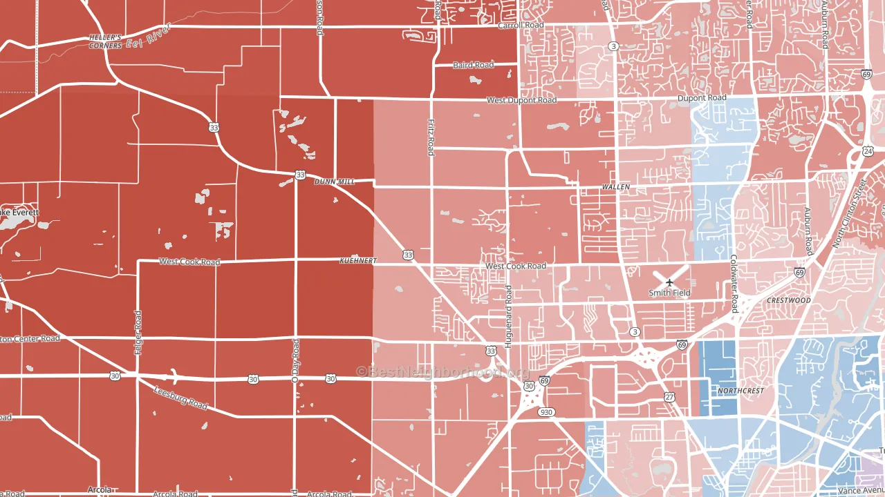 46818, IN block-group political-lean map