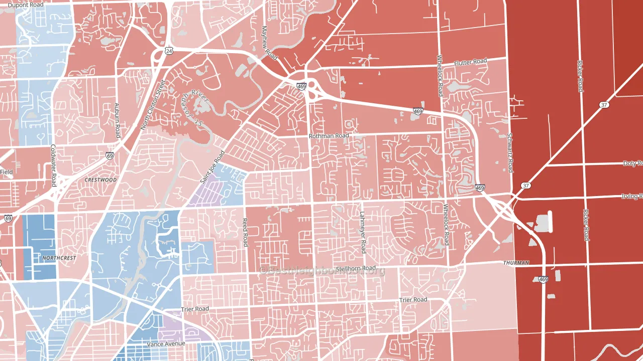 46835, IN block-group political-lean map