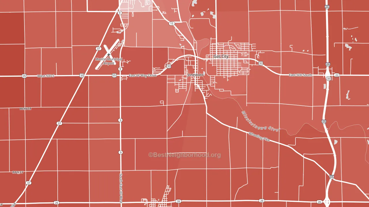 46938, IN block-group political-lean map