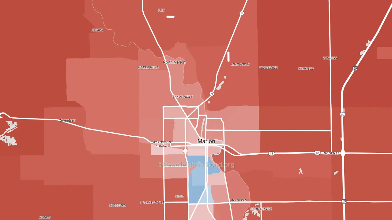 46952, IN block-group political-lean map