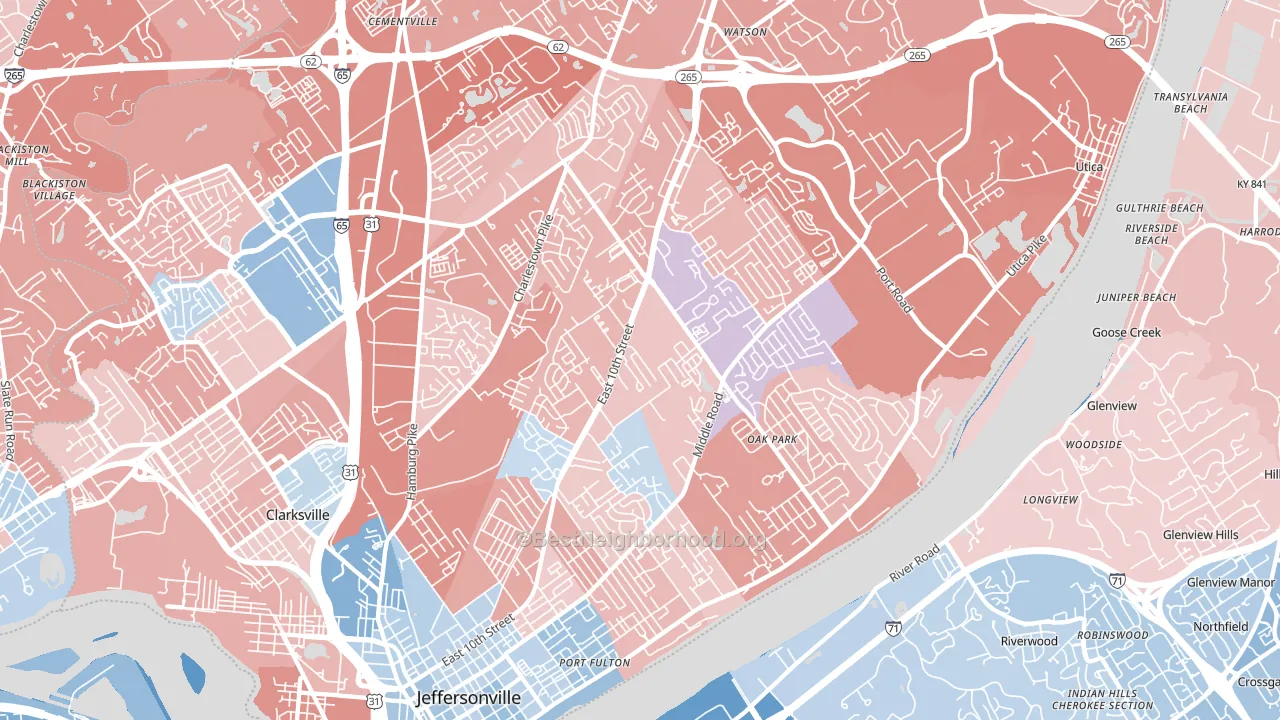 47130, IN block-group political-lean map