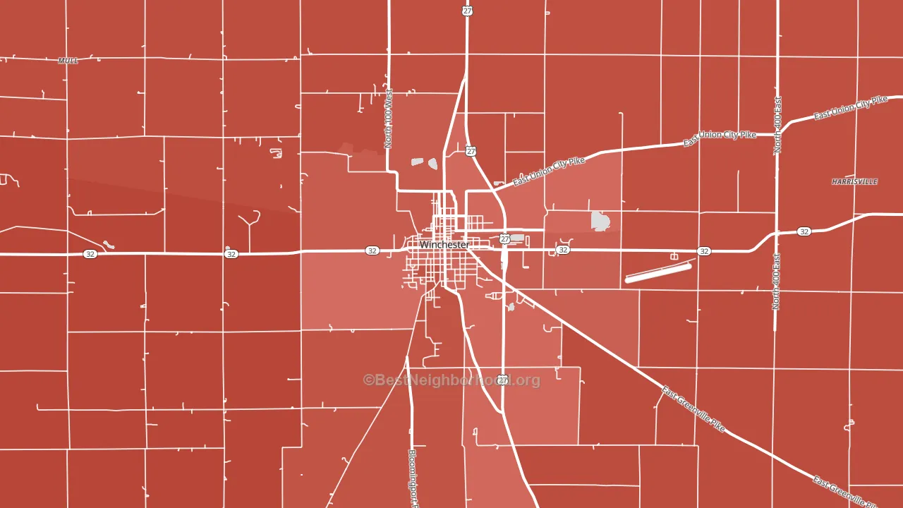 47394, IN block-group political-lean map