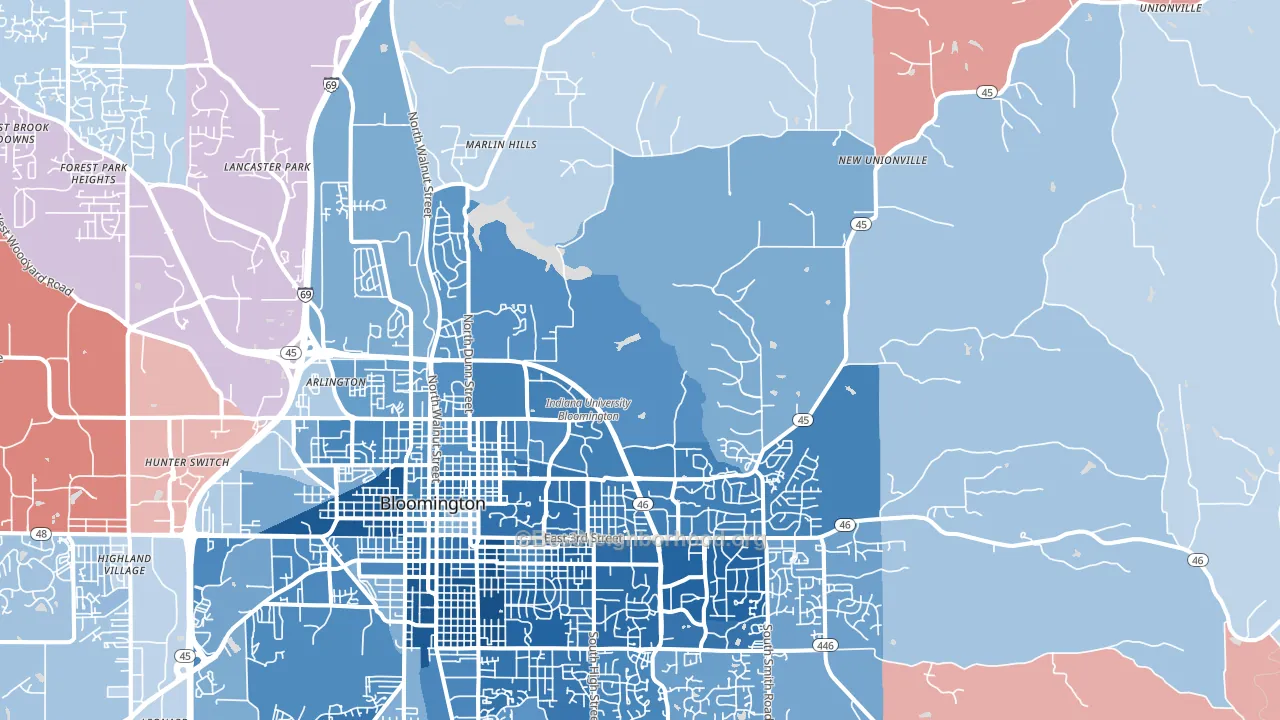 47408, IN block-group political-lean map