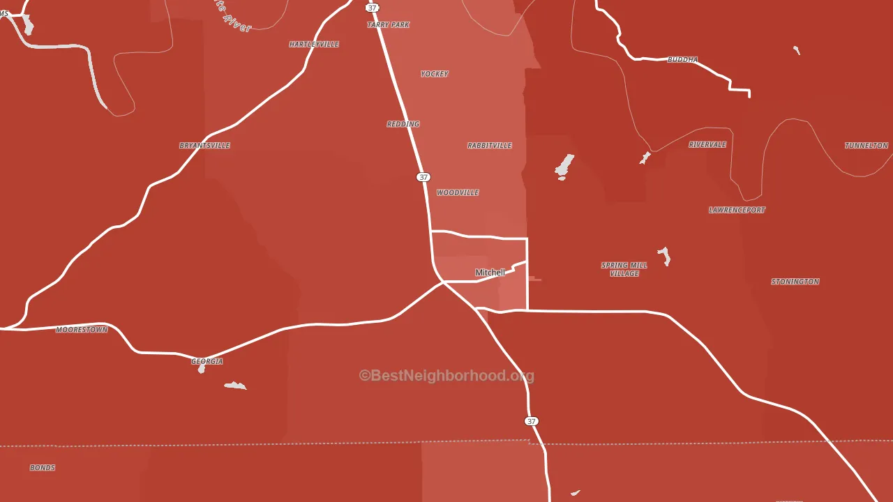 47446, IN block-group political-lean map