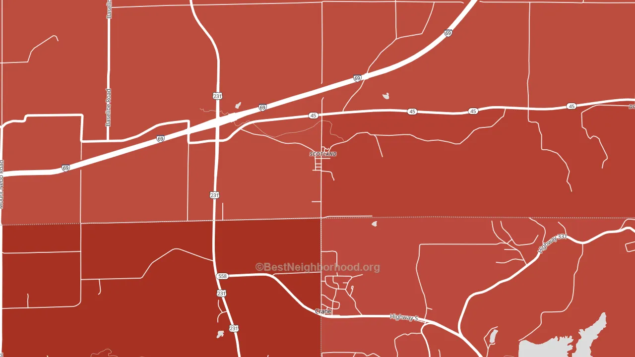 47457, IN block-group political-lean map