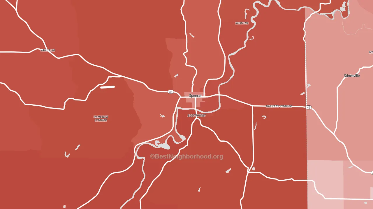 47460, IN block-group political-lean map