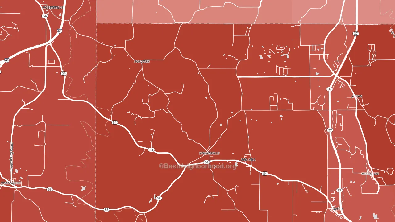 47462, IN block-group political-lean map
