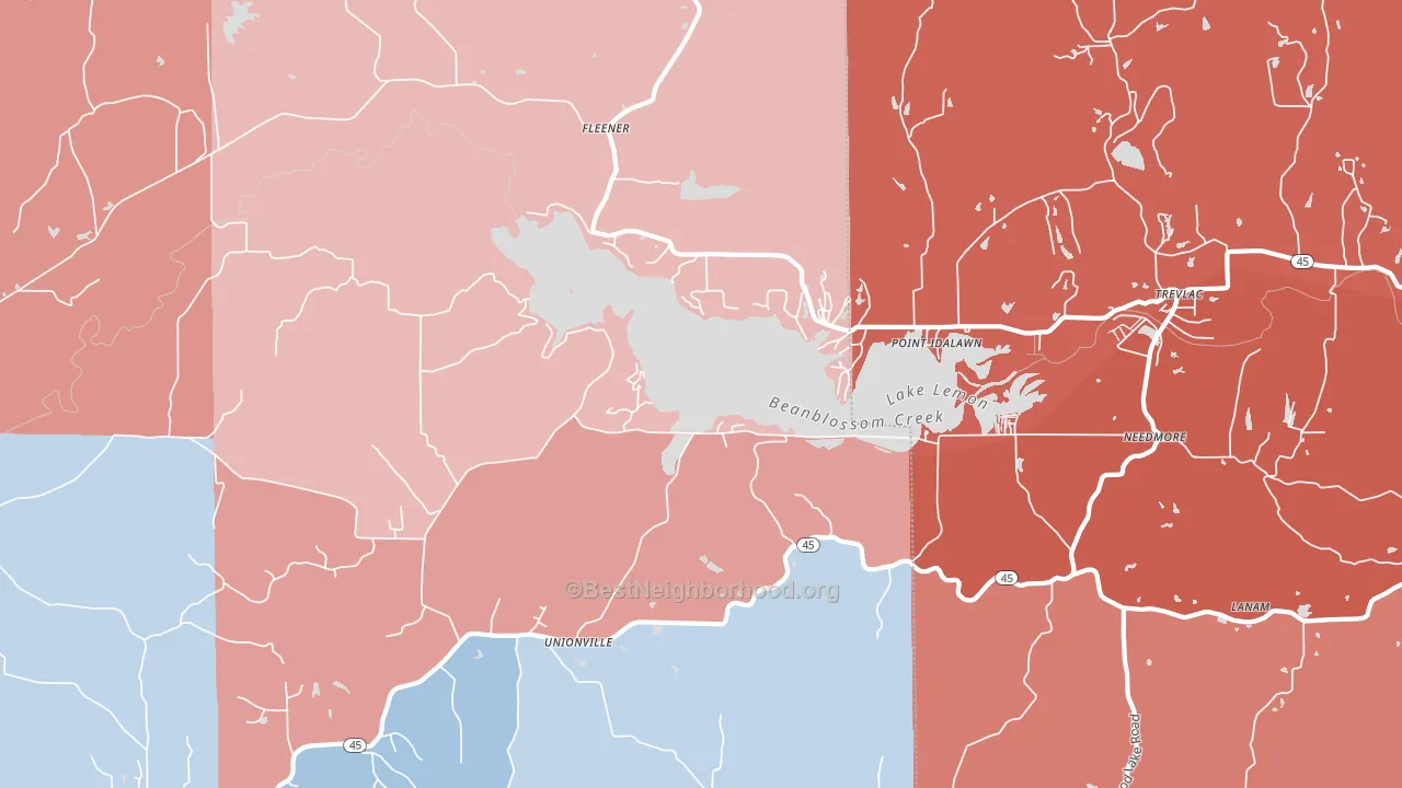 47468, IN block-group political-lean map