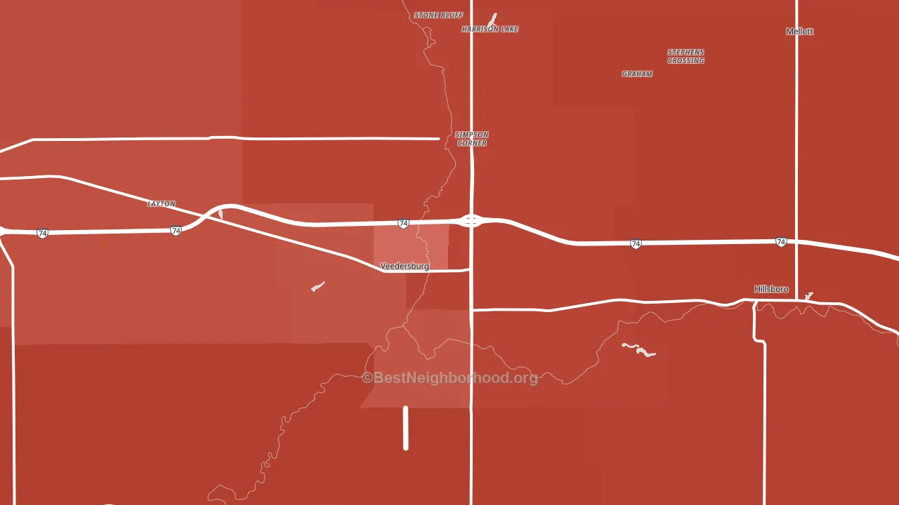 47987, IN block-group political-lean map