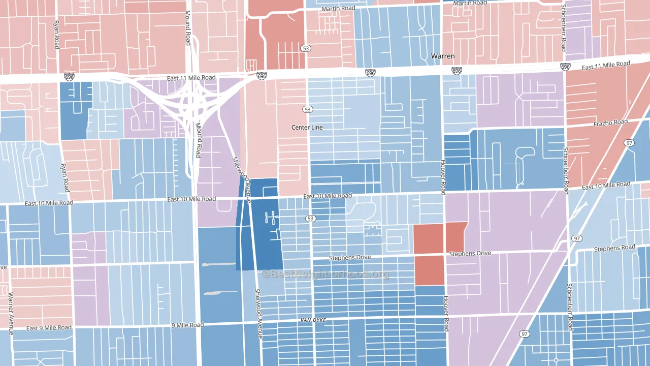 48015, MI block-group political-lean map