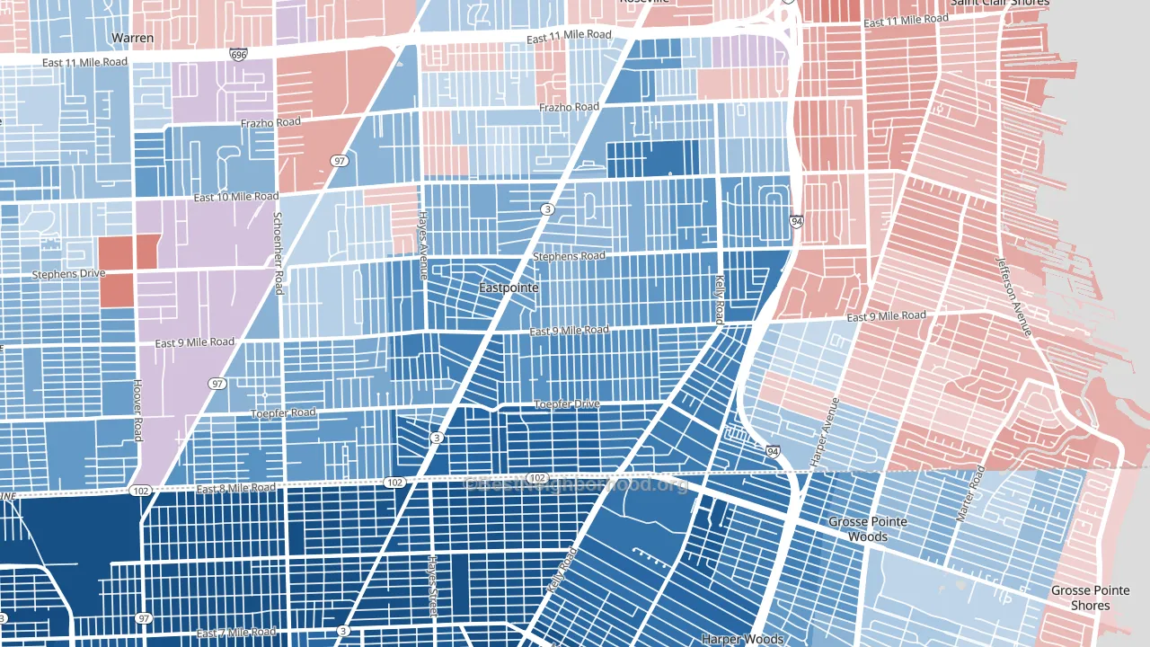 48021, MI block-group political-lean map