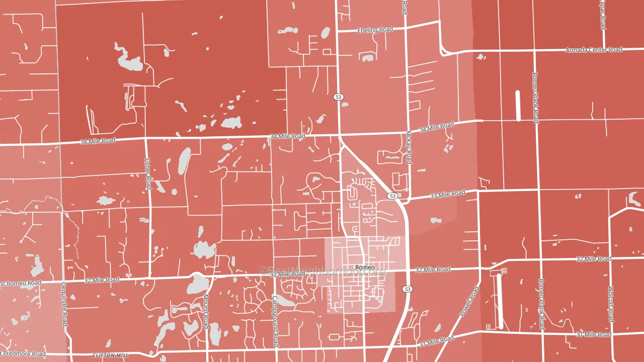 48065, MI block-group political-lean map