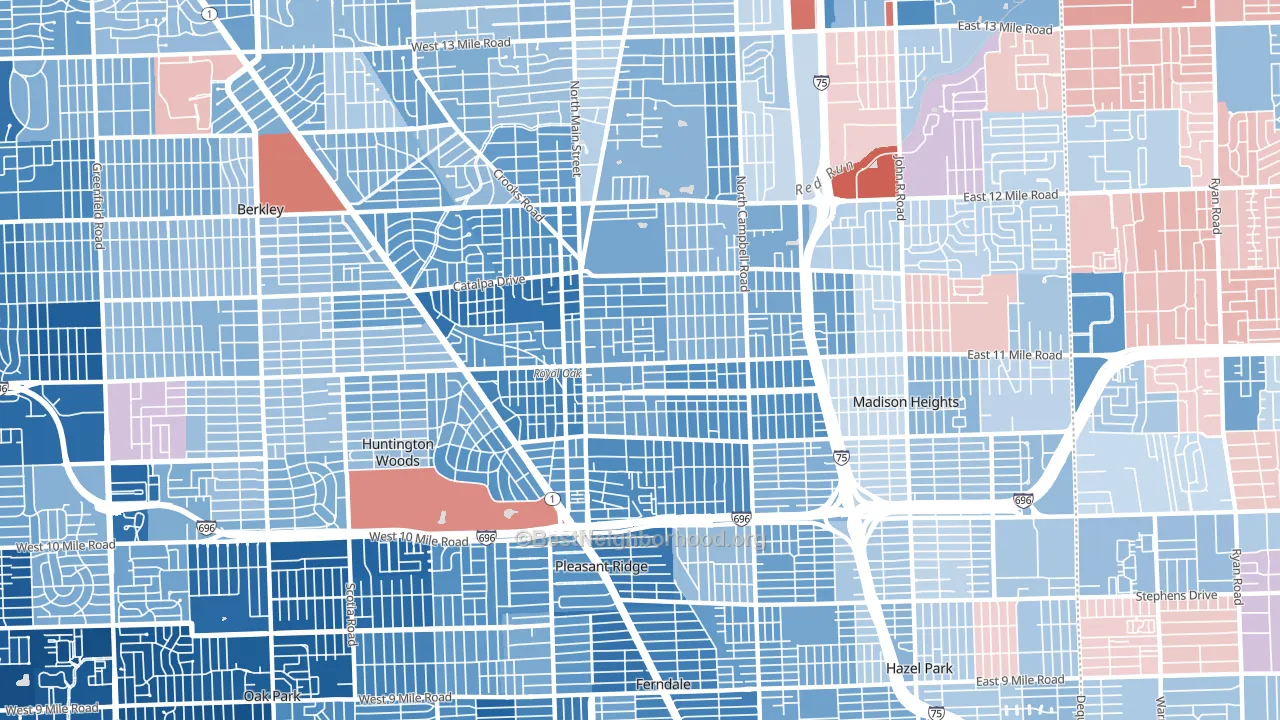 48067, MI block-group political-lean map
